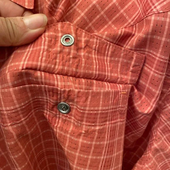 ORVIS men orange gingham style snap button shirt, XXL - Picture 6 of 13
